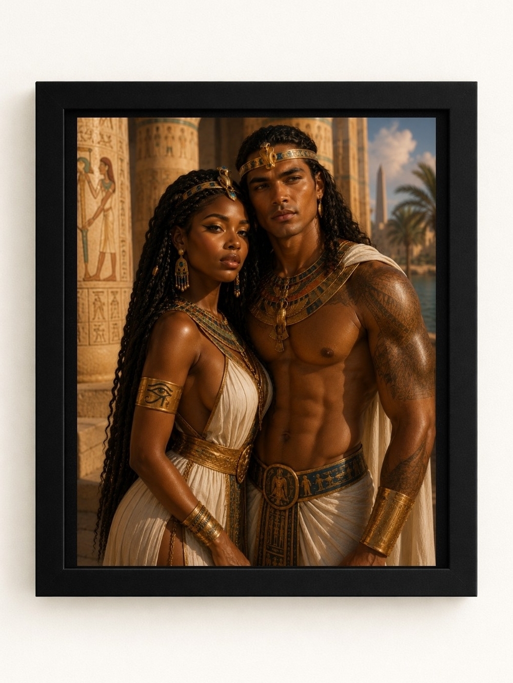 Hand Crafted Gold and Cream Egyptian Royal Couple Art Print